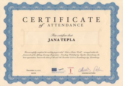 Certifikát Jana Lucemburk 2012